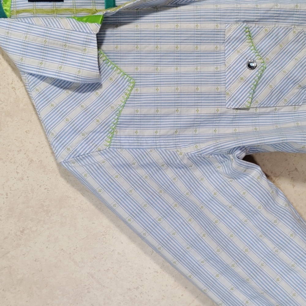 6173 Panhandle Slim Rough Stock lt blue & green Western shirt M - Picture 8 of 15